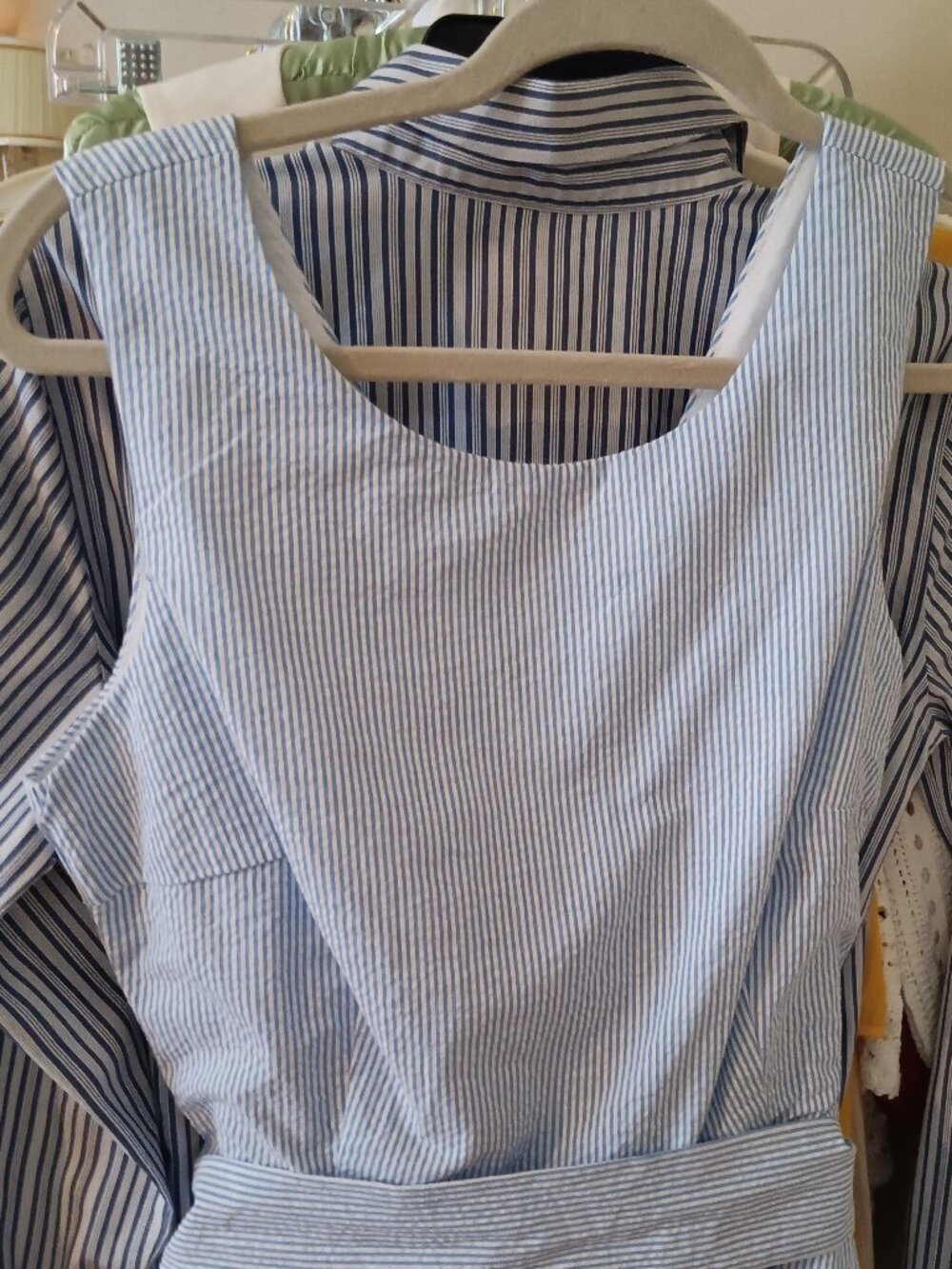 NWT Classic Blue & White Cotton Seersucker Sleeveless Dress Size 6 HOPE & HENRY - Picture 2 of 13